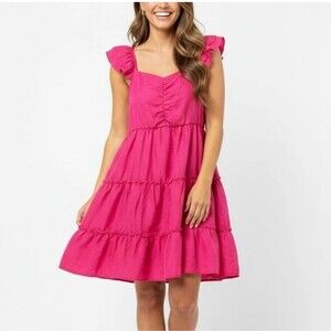 ALTAR’D STATE Dress Pink Tiered Mini Ruffles Lined Women Size XL